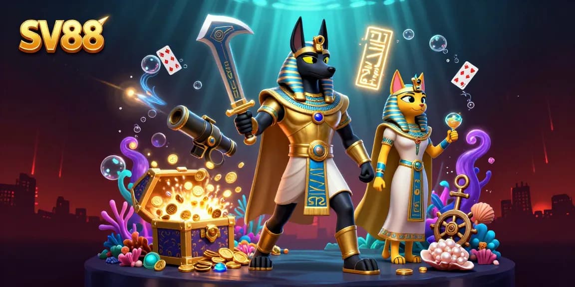 Engage in thrilling gameplay at SV88 with ancient Egyptian heroes amidst rich casino elements.
