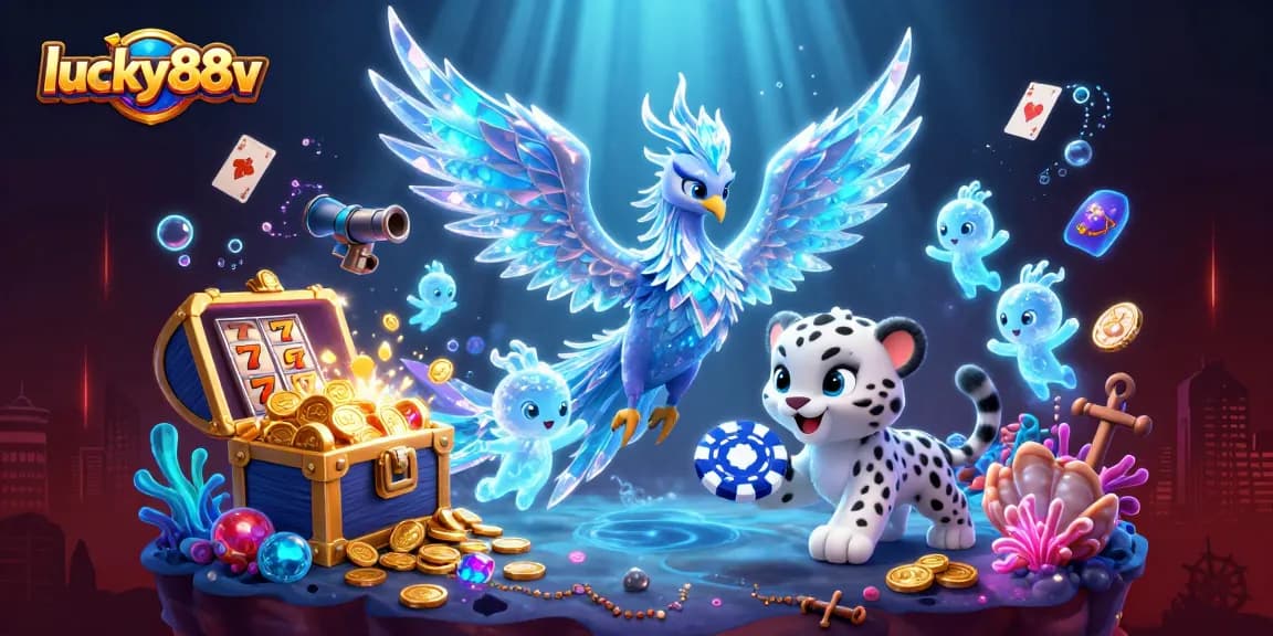 Experience thrilling games at lucky88v with a stunning 3D casino scene showcasing the ice phoenix and captivating visuals.