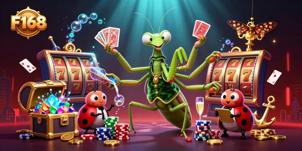 Experience F168's vibrant casino gaming world with engaging characters and dynamic action.