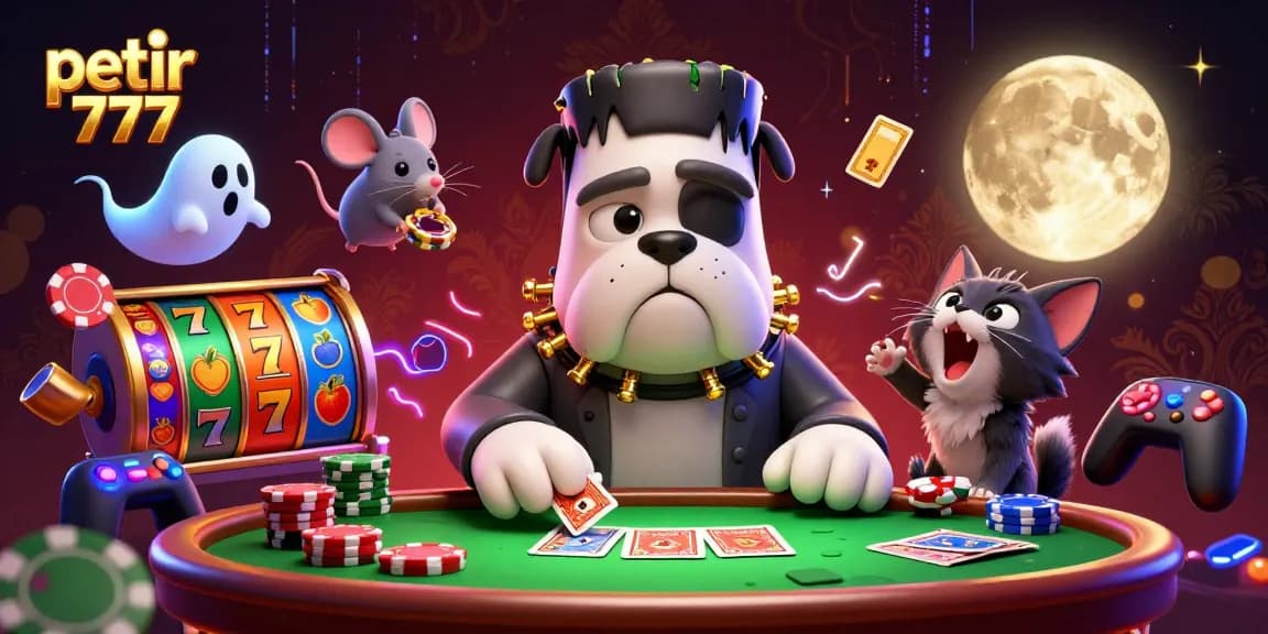 Experience the excitement with petir 777, featuring lively characters and casino games in a vibrant 3D illustration.