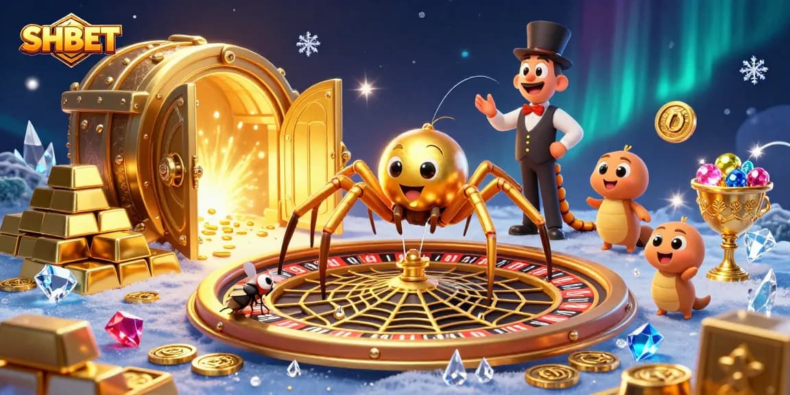 Experience thrilling bets at SHBET's roulette wheel with vibrant casino elements sparkling around.