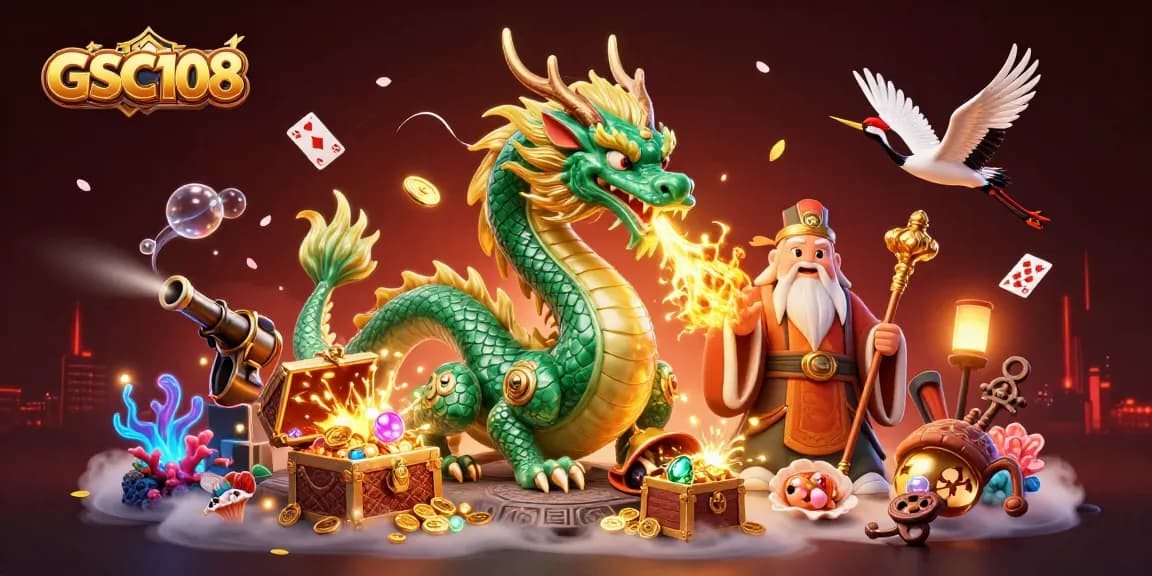 Engage with GSC108 in an exciting gambling adventure with animated characters and vibrant energy.
