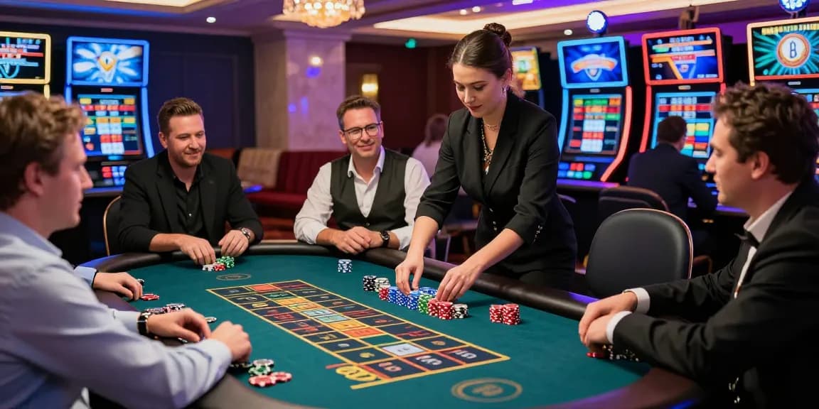 Grandbetting live casino scene with players engaged in roulette, vibrant gaming atmosphere.