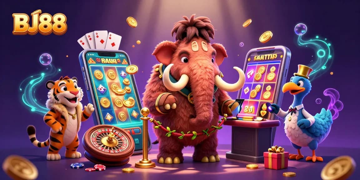 Experience winning at BJ88 with energetic casino characters and vibrant gaming elements.