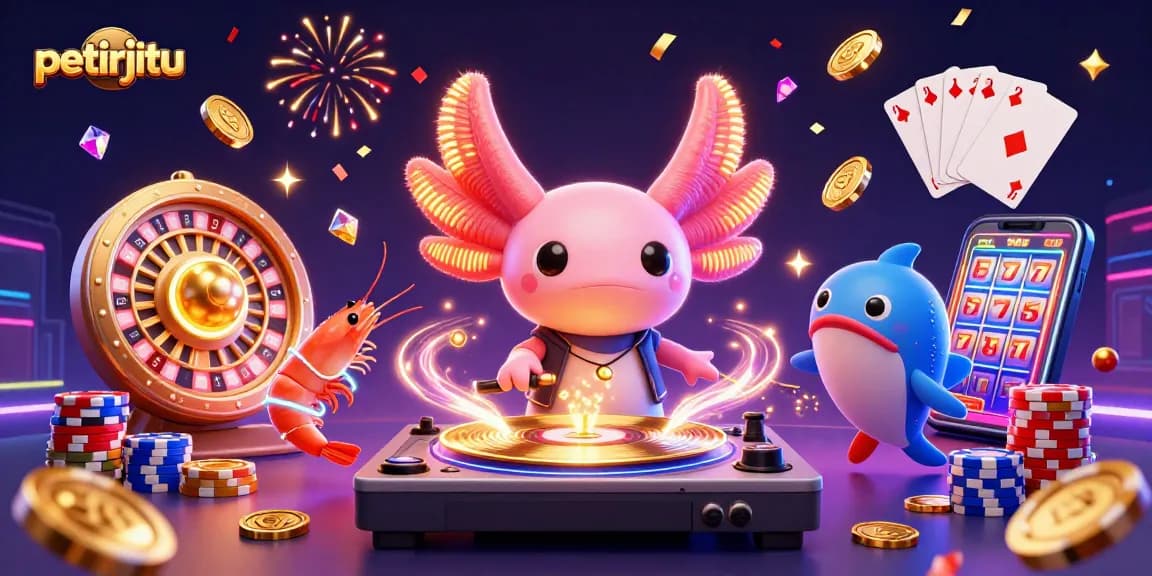 Rasakan keseruan bermain di petirjitu dengan DJ axolotl neon dan koin emas berdesir.