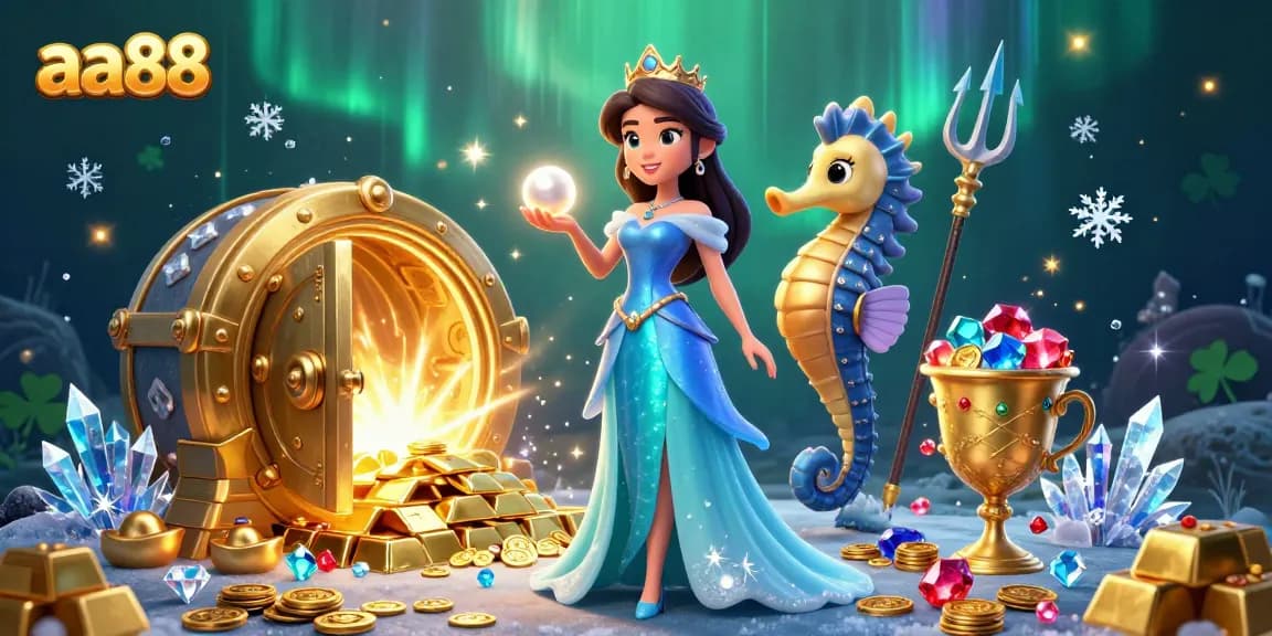 Engage in thrilling gameplay at aa88 with 3D scenes of treasure, stunning visuals, and vibrant casino elements.