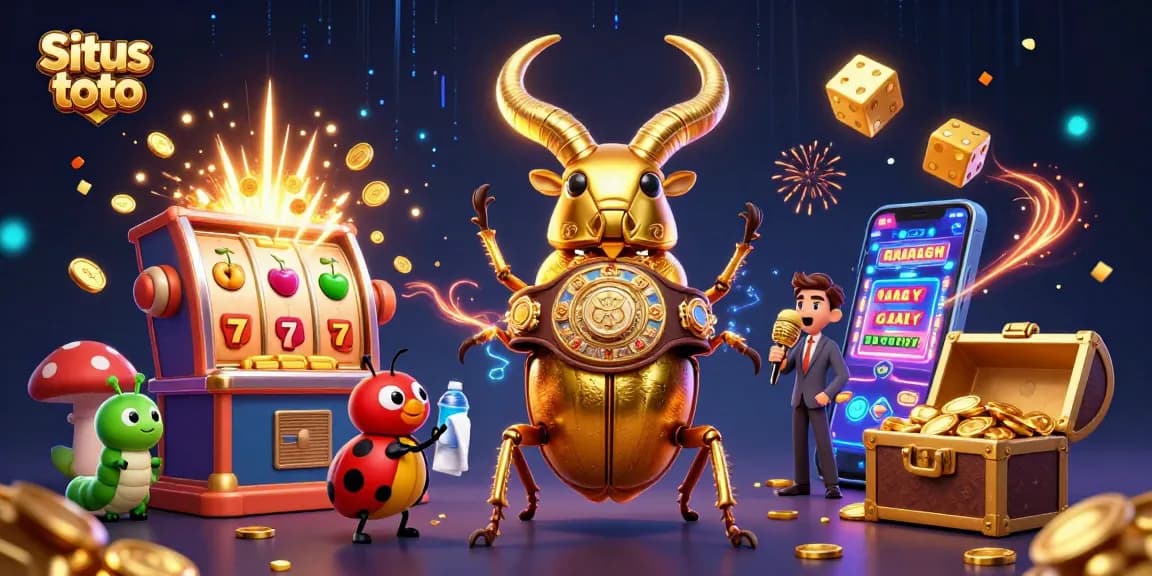 Situs toto showcases exciting gambling with a giant golden stag beetle and gaming extravaganza.