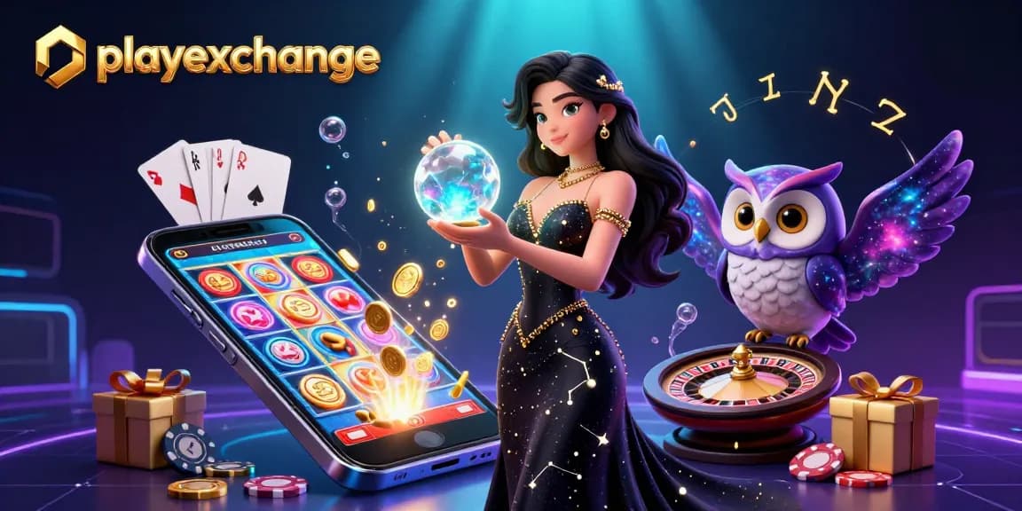 Engage in playexchange with a magical scene featuring dynamic casino elements and a mystical character.