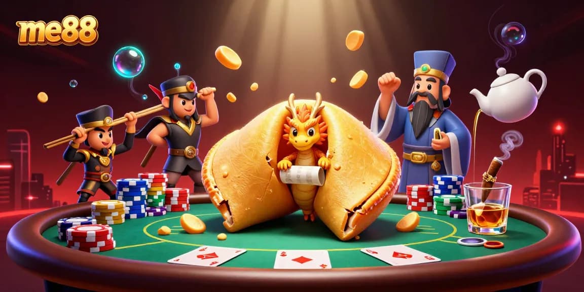 Experience the excitement of me88 with a dynamic casino illustration featuring vibrant game elements and characters.