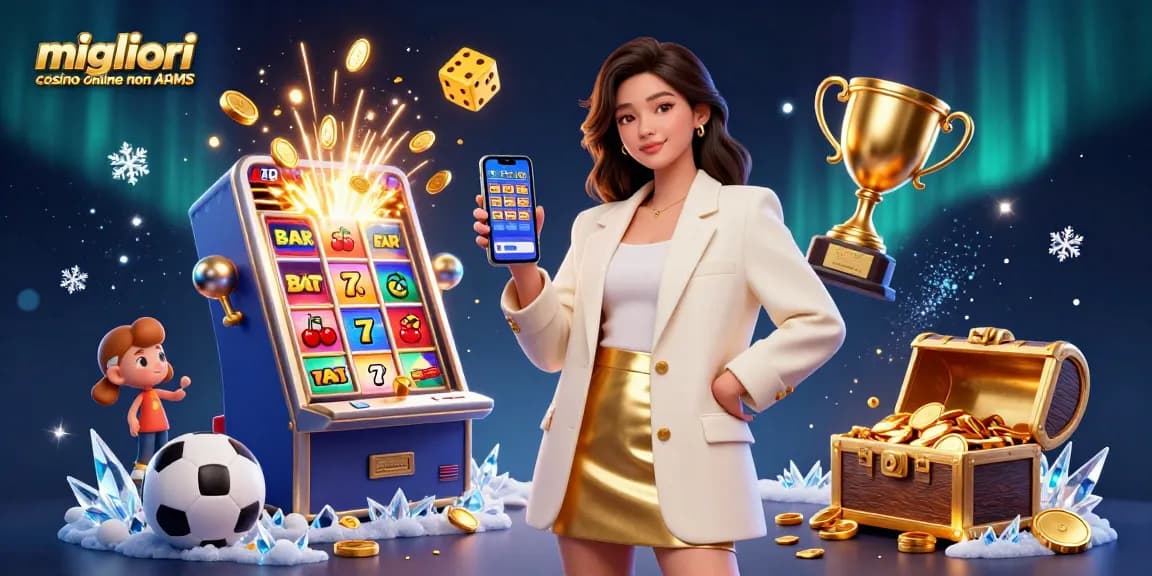 Interagisci con i migliori casino online non AAMS attraverso un'illustrazione digitale di casinò emozionante e colorata.