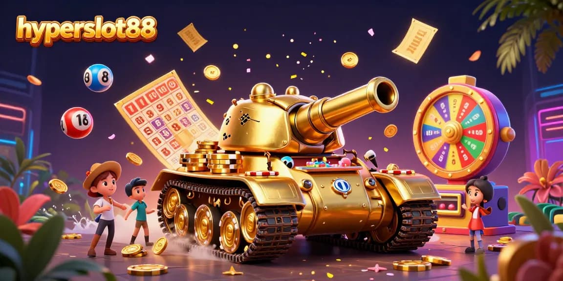 Experience the excitement of hyperslot88 with a vibrant casino-themed 3D illustration.