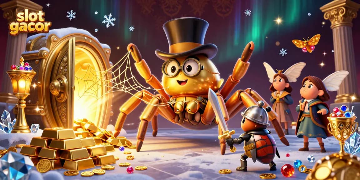 Engage in slot gacor excitement with a vibrant 3D illustration featuring adventurous casino characters.