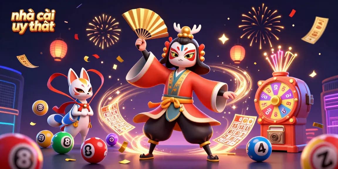 Engage with top nhà cái uy tín while exploring dynamic 3D casino elements like lottery balls and prize wheels.