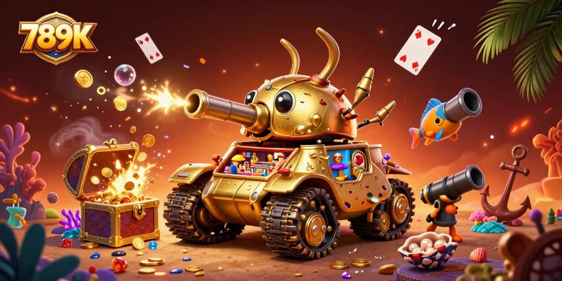 Experience the thrill of 789K in a vibrant casino-themed illustration with gold coins and games.