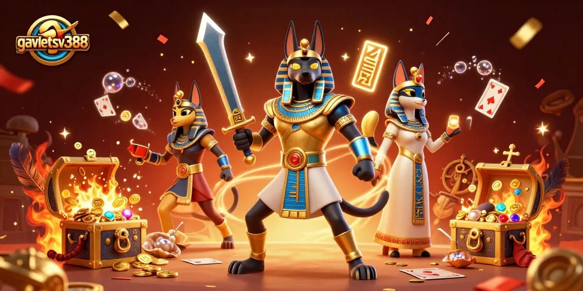 Experience the thrill of cockfighting at Gavietsv388 with Anubis and Bastet in an action-packed arena.