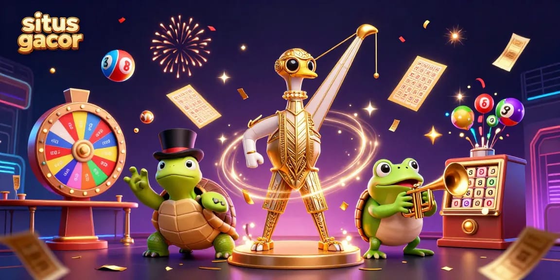 Experience situs gacor in this vibrant, festive illustration featuring dynamic lottery and casino elements.