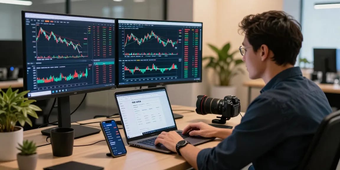 Трейдер анализирует данные на платформе bitmex биржа в современном офисе.