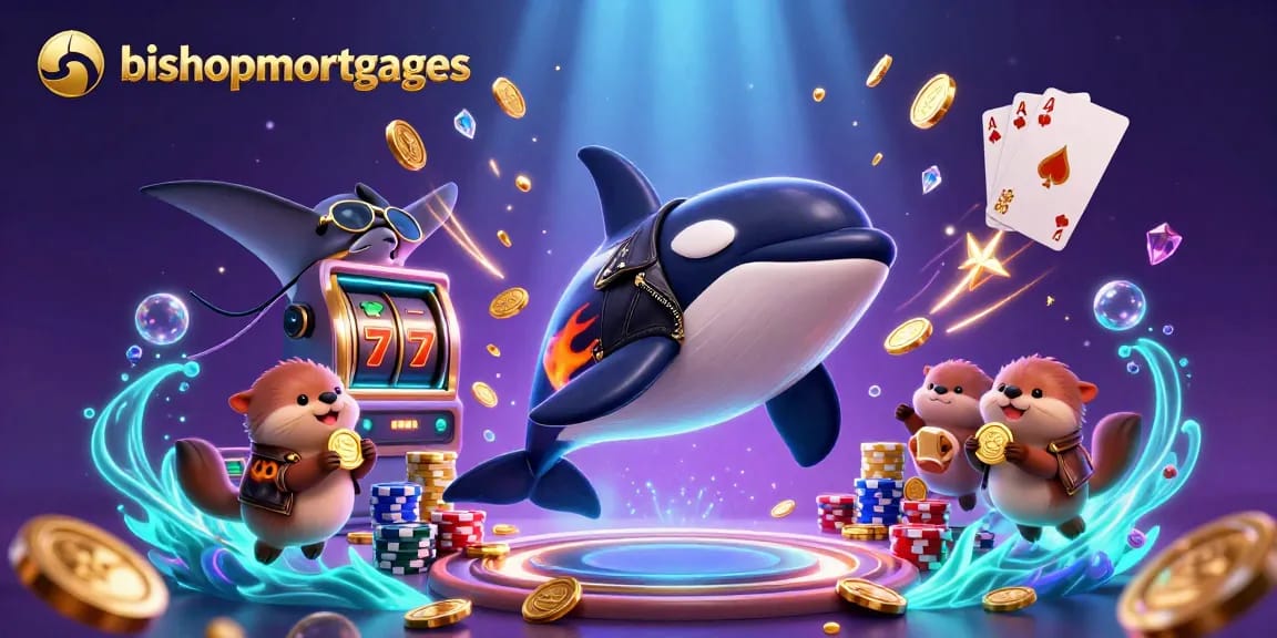 Bets soar with bishopmortgages while orca and otters celebrate golden wins in a dynamic casino scene.