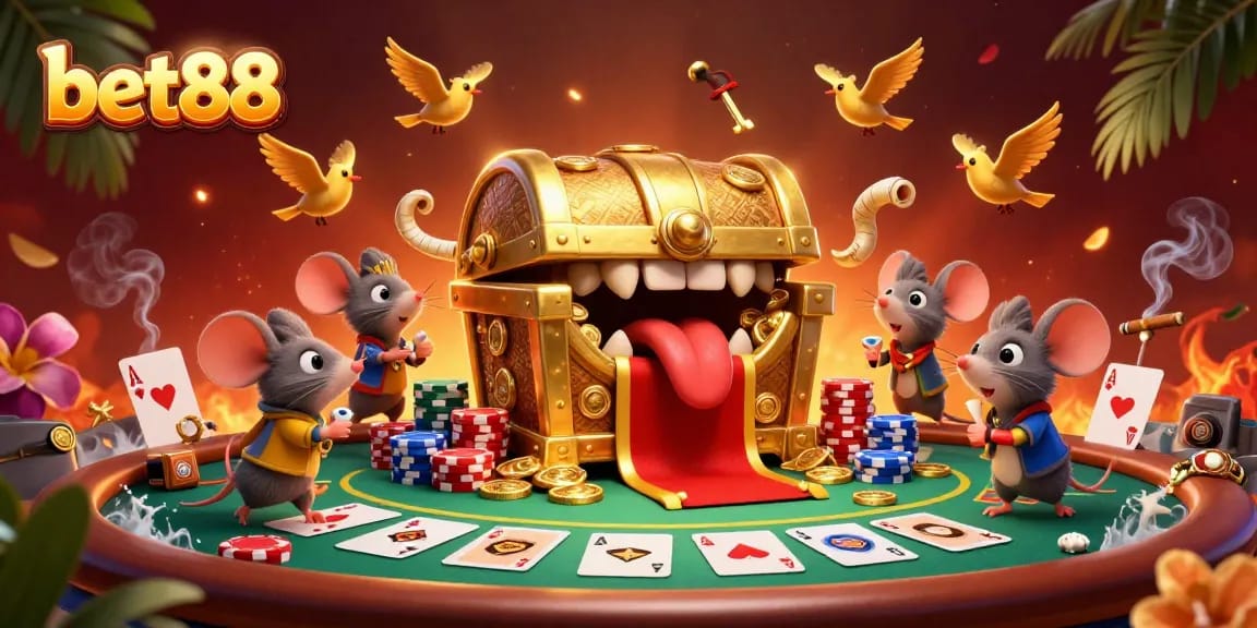 Engage in thrilling poker at bet88 while discovering riches from a vibrant treasure chest.
