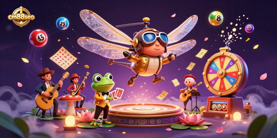 Engage with cm88seo's vibrant gaming atmosphere featuring dynamic casino action and whimsical characters.