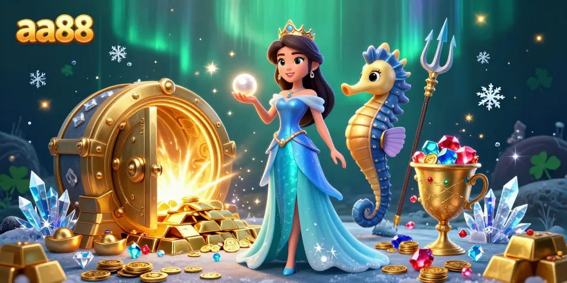 Engage in thrilling gameplay at aa88 with 3D scenes of treasure, stunning visuals, and vibrant casino elements.