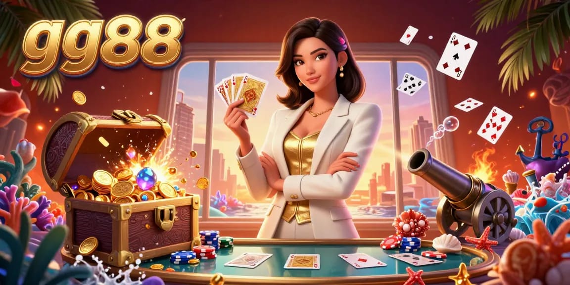 Play and win at gg88 online casino with vibrant 3D visuals featuring a powerful businesswoman and dynamic gambling elements.