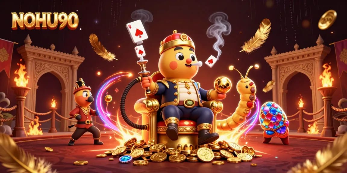 Win exciting prizes with NOHU90's dynamic casino adventure featuring a vibrant, whimsical scene.