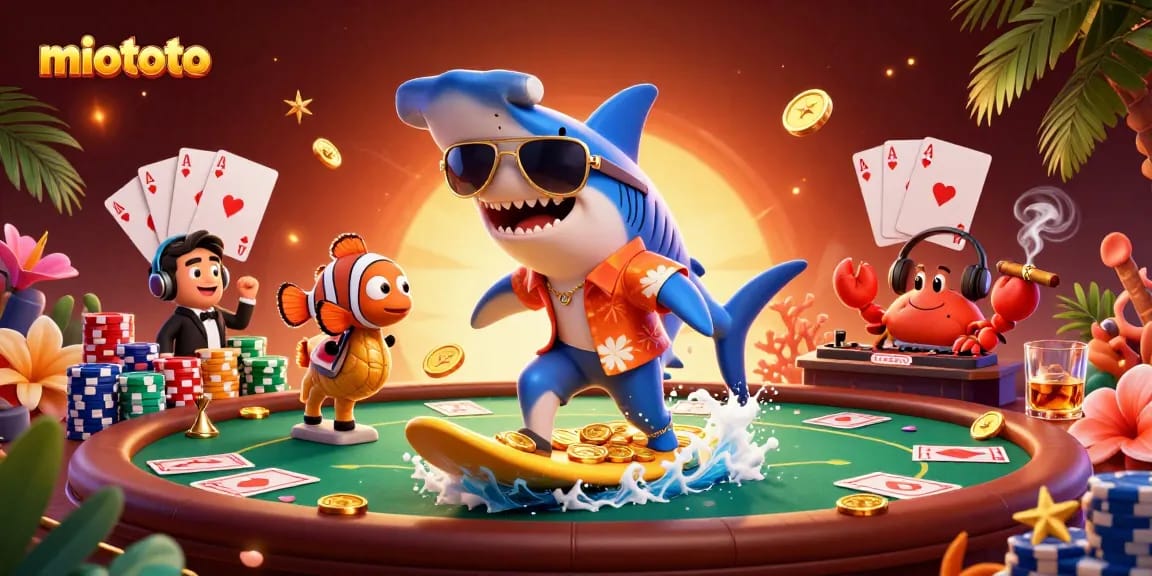 Join the excitement with miototo by winning at a dynamic poker table surrounded by playful ocean characters.