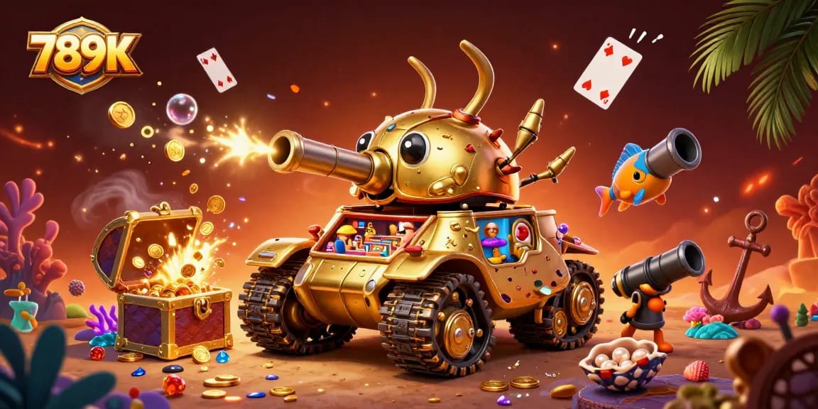 Experience the thrill of 789K in a vibrant casino-themed illustration with gold coins and games.