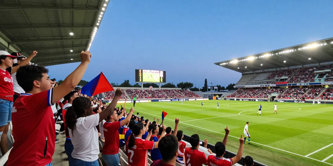 Fans cheering at a live football match with Pelota Libre in the spotlight, showcasing excitement and team spirit.