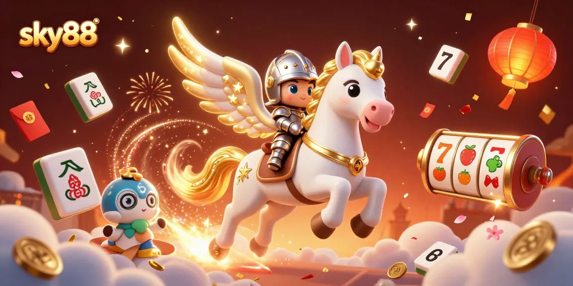 Experience thrilling gaming adventures at sky88 Casino as a knight rides a celestial horse.