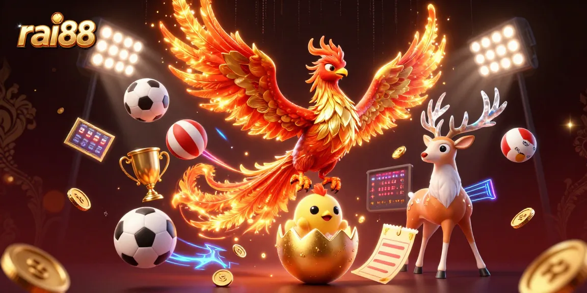 Place bets and engage in dynamic gaming at rai88 with lively sports-themed illustration.