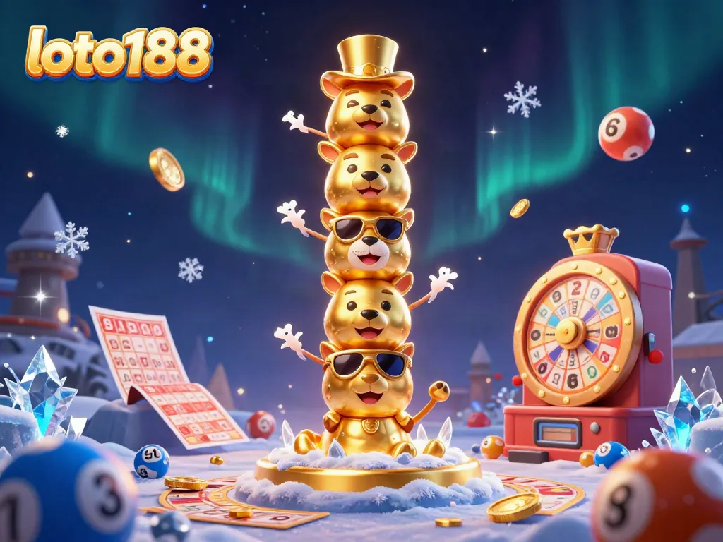 Experience the excitement of loto188 with a vibrant lottery-themed illustration featuring a golden totem and dynamic game elements.