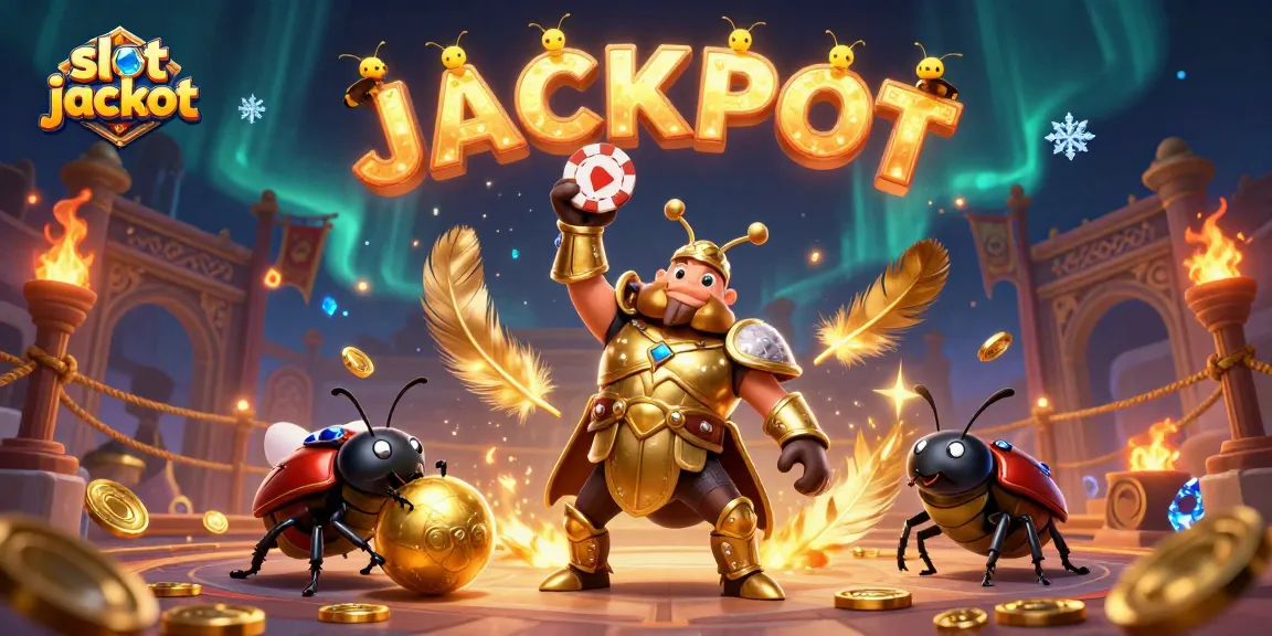Mengangkat chip poker, slot jackpot bersinar di atas kepalanya oleh pahlawan pertempuran