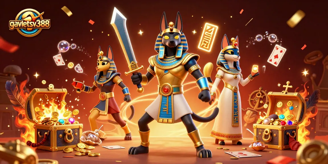Experience the thrill of cockfighting at Gavietsv388 with Anubis and Bastet in an action-packed arena.