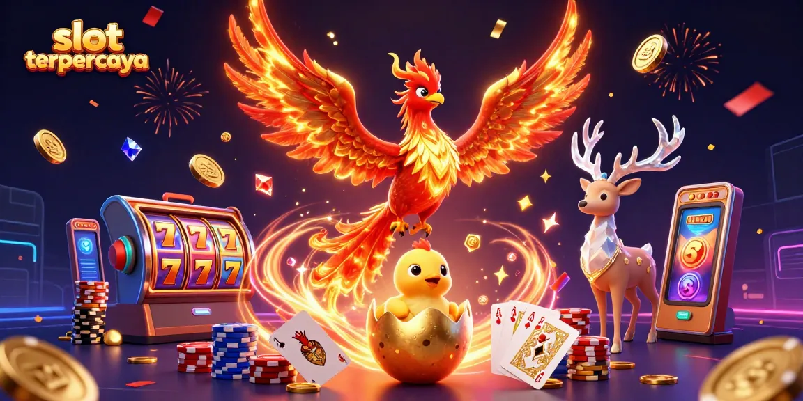 Experience slot terpercaya excitement with dynamic phoenix and magical stag in a vibrant casino scene.