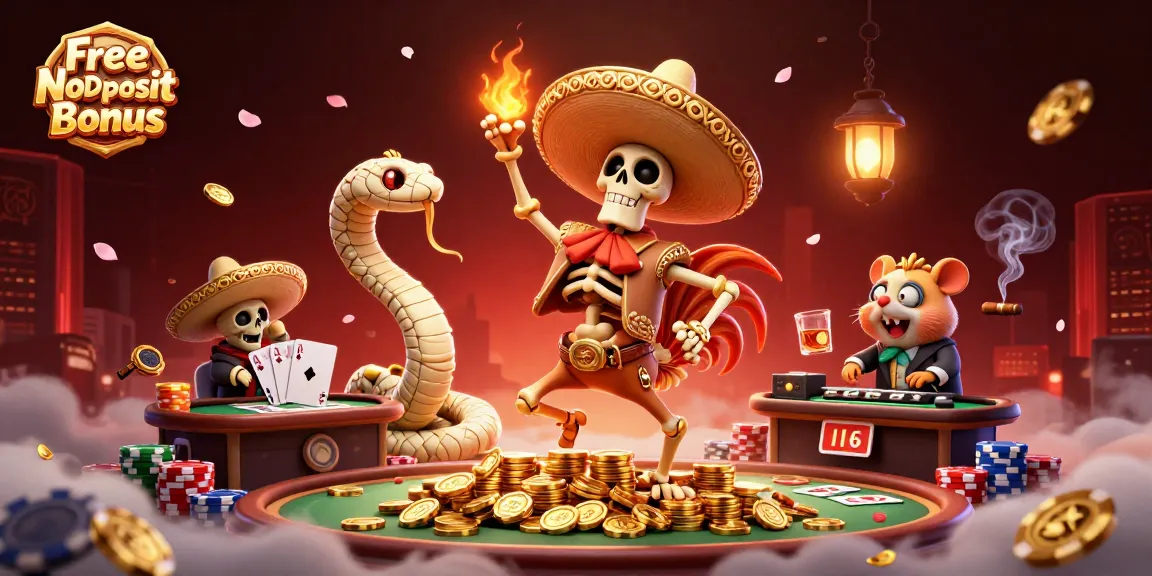 Experience the thrill of a Free No Deposit Bonus in this vibrant, action-packed casino scene.