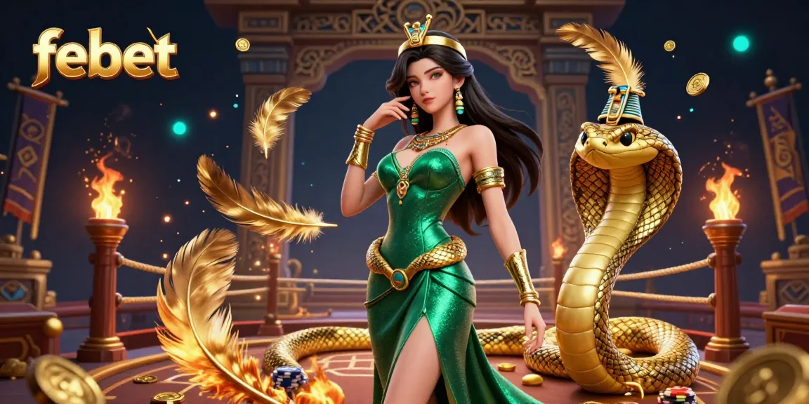 Place your bets with febet in an electrifying 3D casino scene featuring vibrant characters and dynamic game elements.