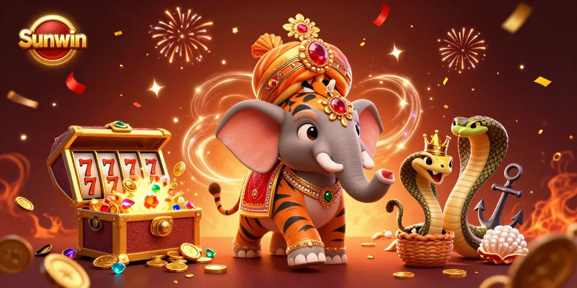 Join the excitement at Sunwin with vibrant slot game adventures amidst a colorful 3D digital casino scene.