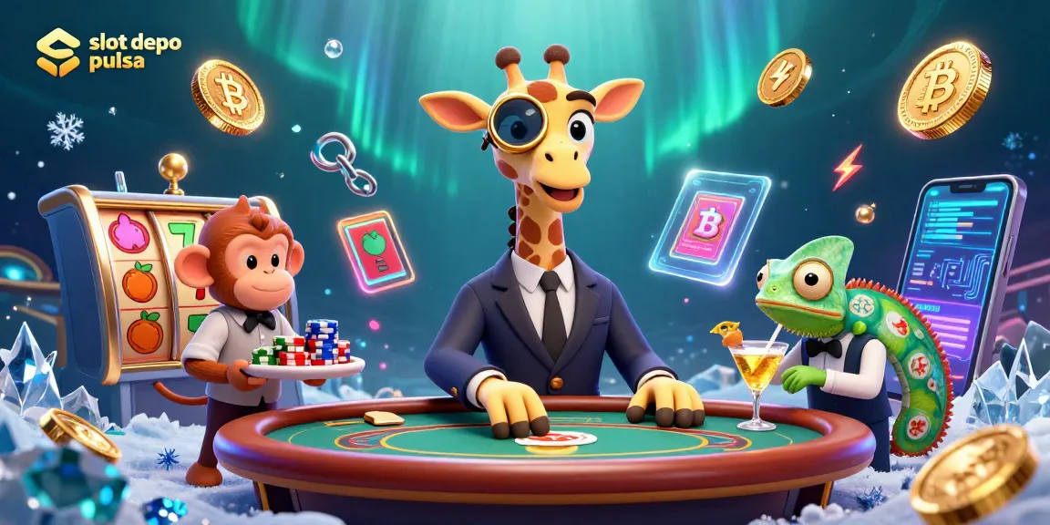 Menangkan jackpot di slot depo pulsa dengan karakter kasino yang penuh warna dan beragam simbol permainan.
