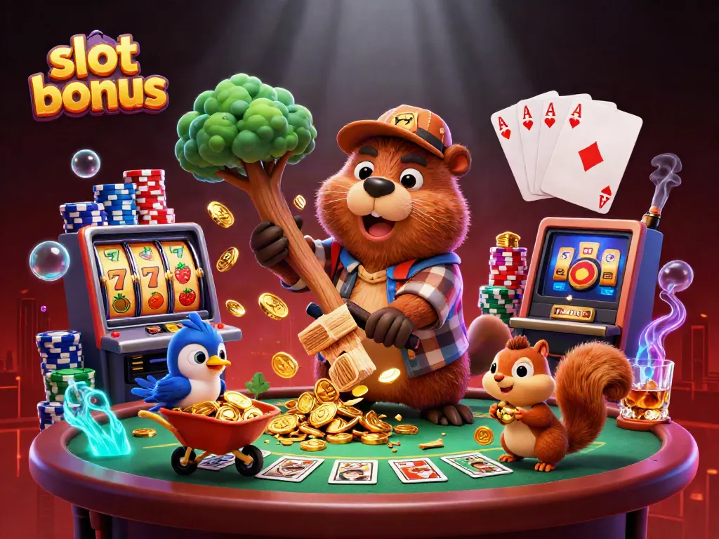 Experience the excitement of a slot bonus with cartoon characters collecting coins in a casino scene.