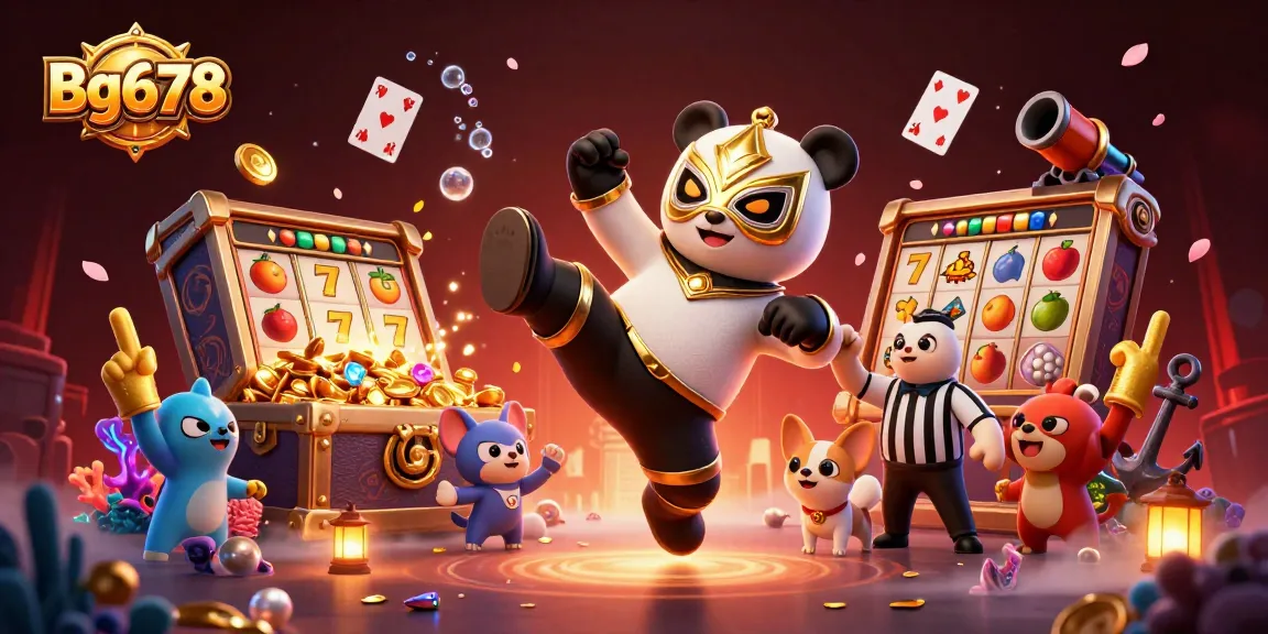 Engage with Bg678's thrilling slots experience featuring a dynamic panda wrestler and vibrant game elements.