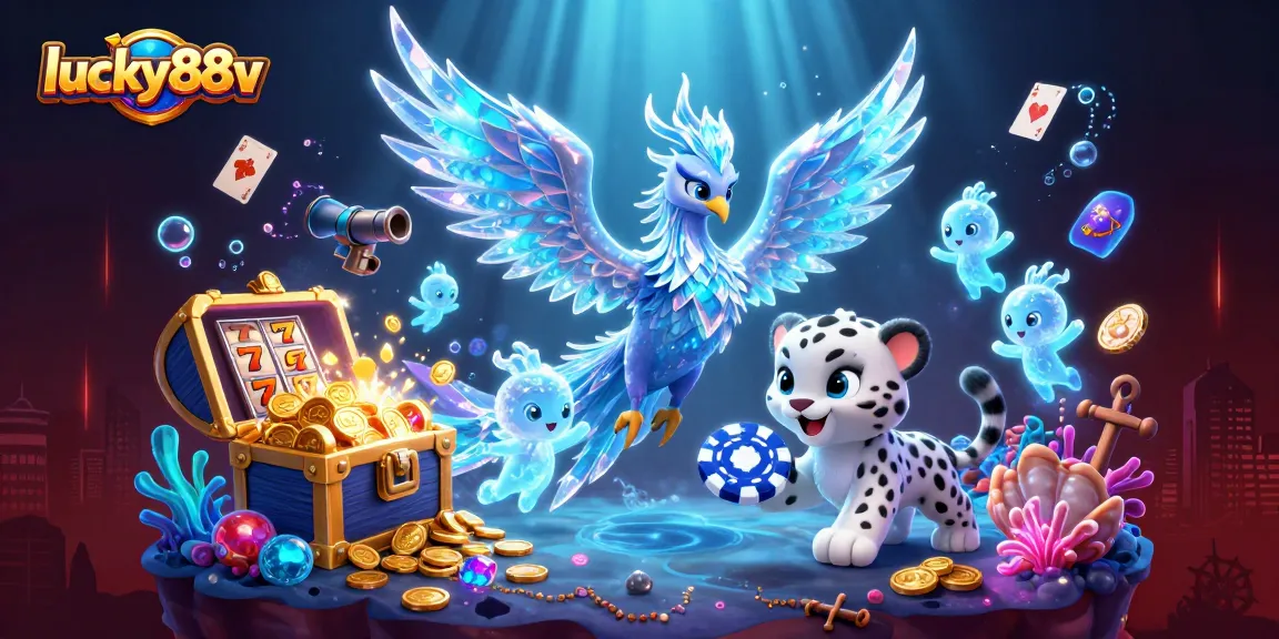 Experience thrilling games at lucky88v with a stunning 3D casino scene showcasing the ice phoenix and captivating visuals.