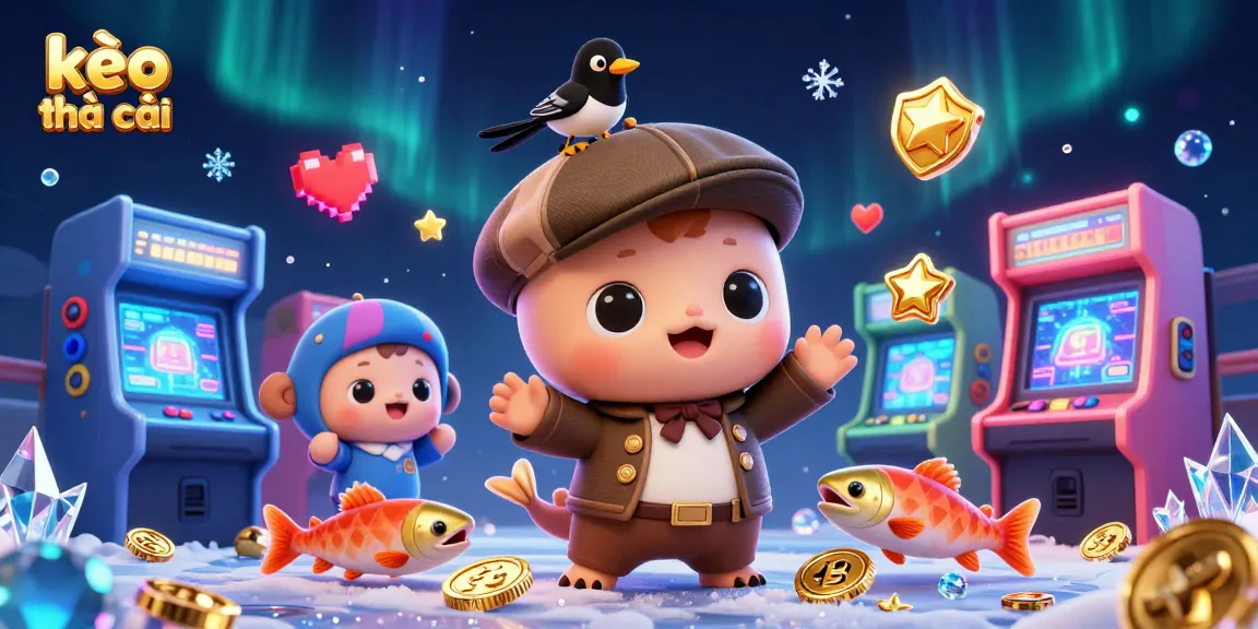 Experience kèo nhà cái in a lively scene with cartoon characters and gaming elements shimmering throughout.