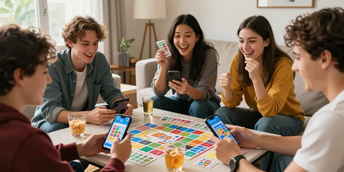 Players enjoying Card Rummy to win cash in a lively home setting with modern decor.