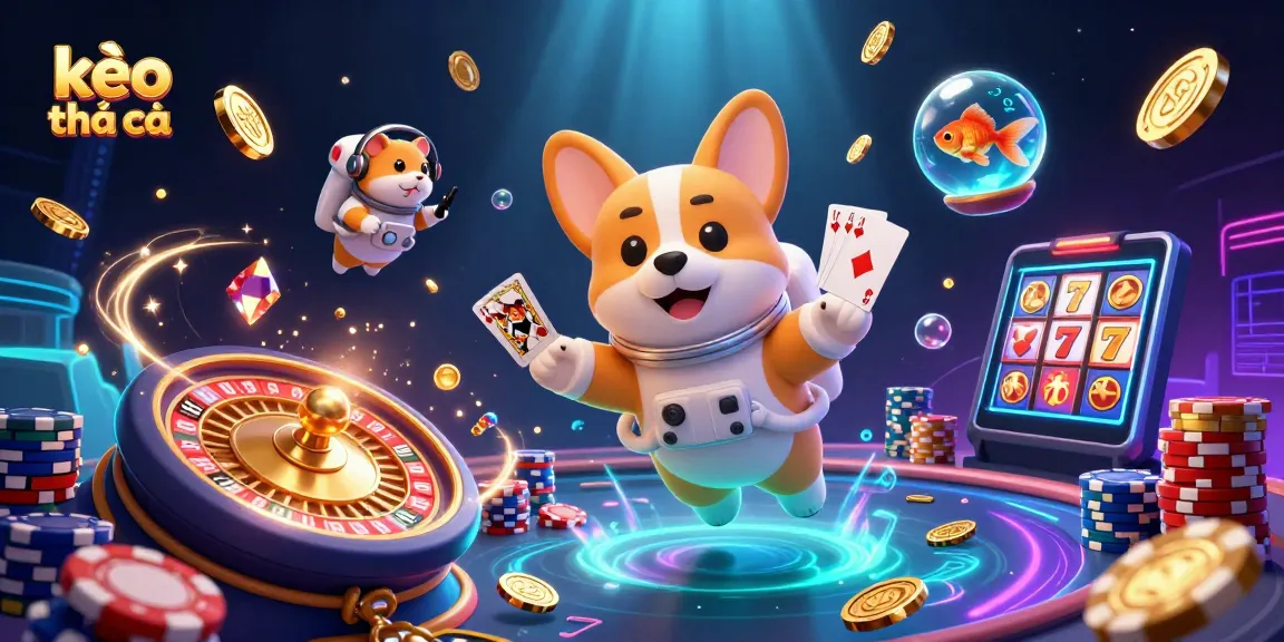 Experience thrilling gameplay with the kèo nhà cái as a playful astronaut corgi plays inside a space casino.