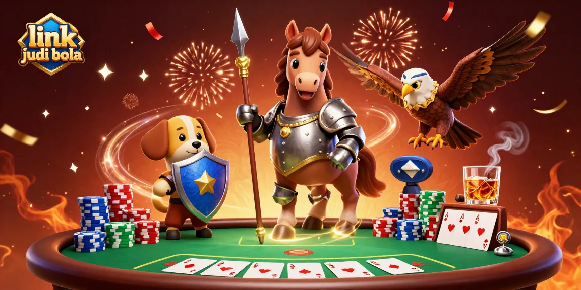 Engage in sports betting excitement with link judi bola surrounded by poker elements and a festive scene.