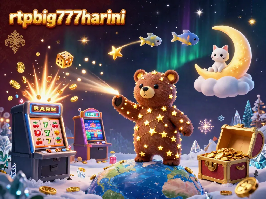 Experience thrilling wins with rtpbig777hariini's vibrant 3D casino scene featuring rich symbols and characters.