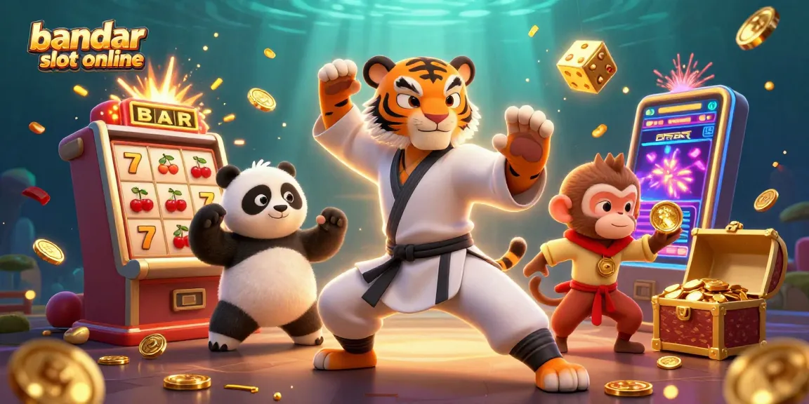 Bandar slot online menghadirkan pengalaman bermain dengan tumpukan koin emas dan karakter menarik yang bersaing dalam permainan.