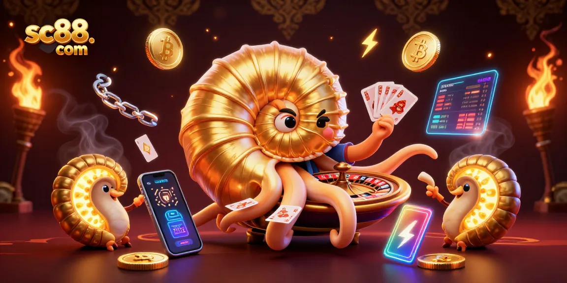 Experience thrilling gameplay at sc88. com with a lively casino scene featuring a nautilus roulette wheel.